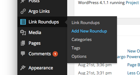 Finding "Link Roundups > Add New" in the menu